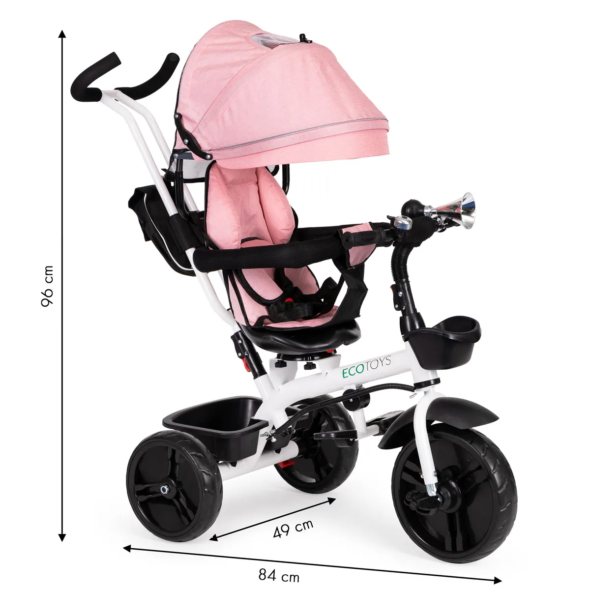 Háromkerekű tricikli, ECOTOYS JM-322, rózsaszín – 8. kép
