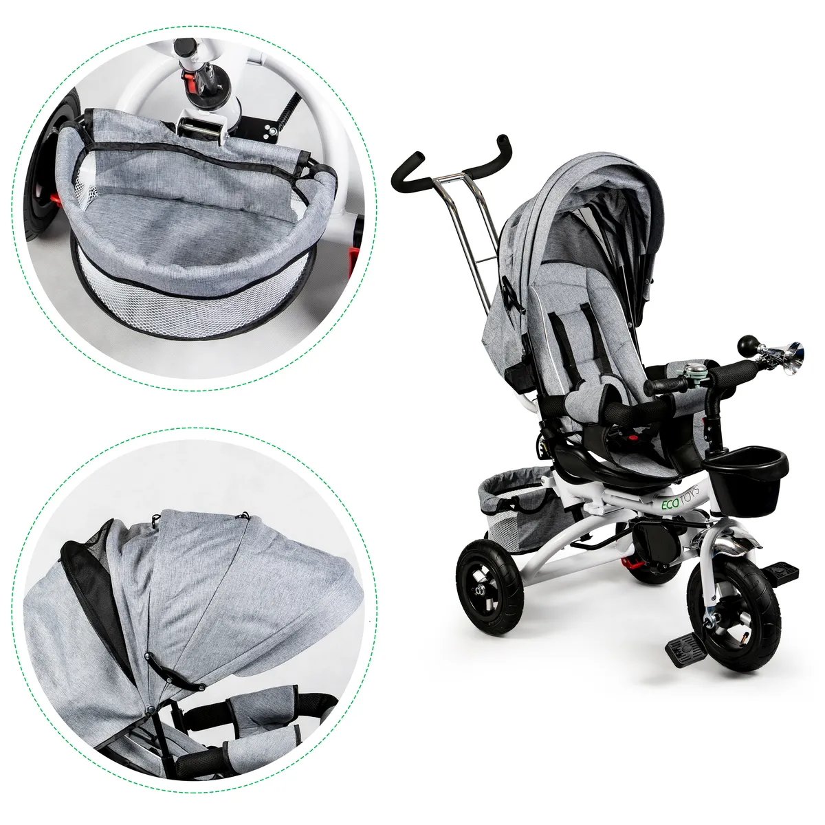 Háromkerekű tricikli, ECOTOYS JM-068-17, szürke – 8. kép Háromkerekű tricikli, ECOTOYS JM-068-17, szürke – 8. kép