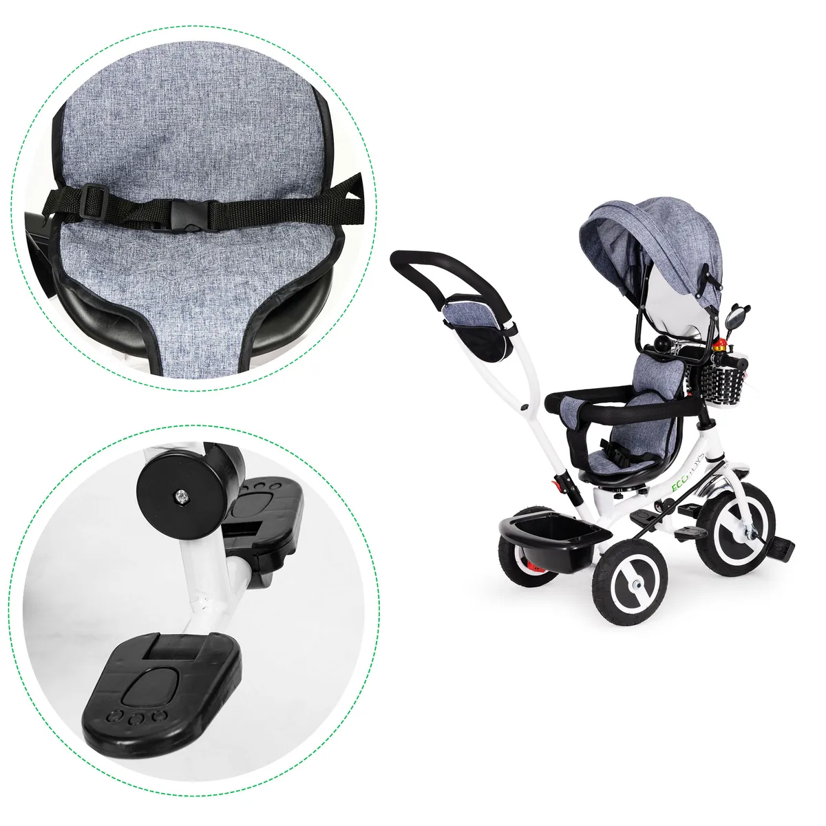Háromkerekű tricikli, ECOTOYS JM-066-9L, szürke – 3. kép