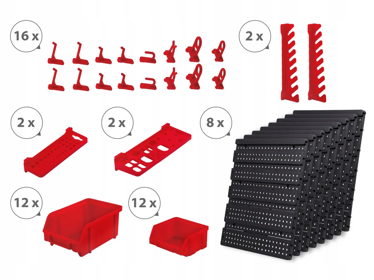 Fali szerszámtartó panel, Humberg HM-580, fekete/piros – 4. kép