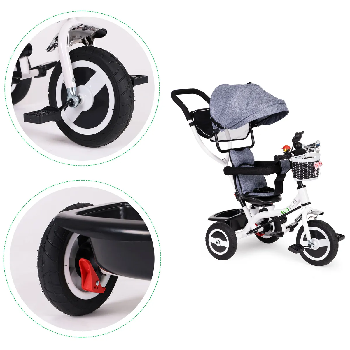 Háromkerekű tricikli, ECOTOYS JM-066-9L, szürke – 4. kép