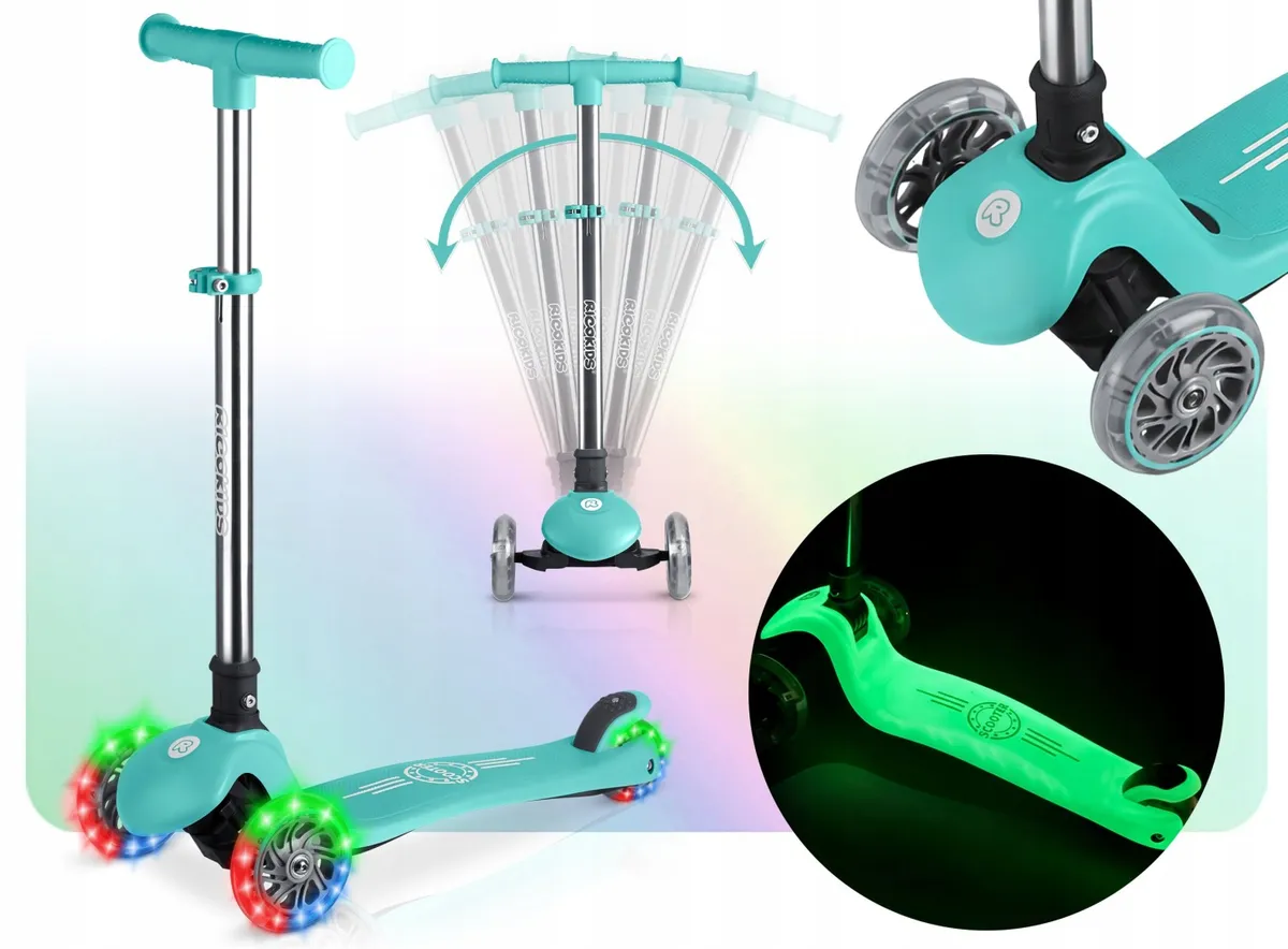 Háromkerekű roller, Ricokids Glow, türkiz – 1. kép