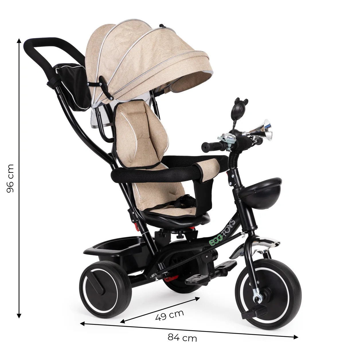 Háromkerekű tricikli, ECOTOYS JM-066-9, bézs – 8. kép