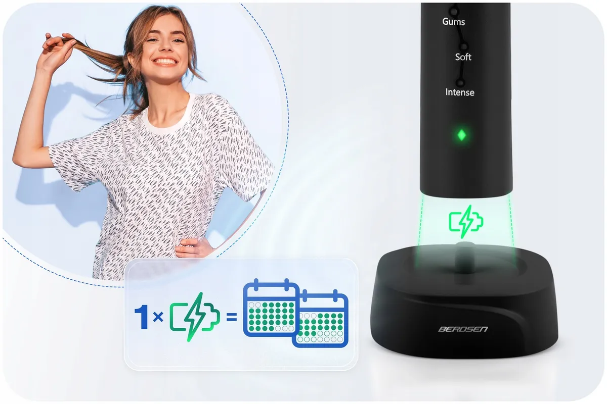 Szónikus elektromos fogkefe, Berdsen Galaxy, fekete – 7. kép