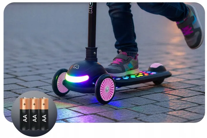 Háromkerekű roller, Ricokids Glowi, fekete/rózsaszín – 7. kép