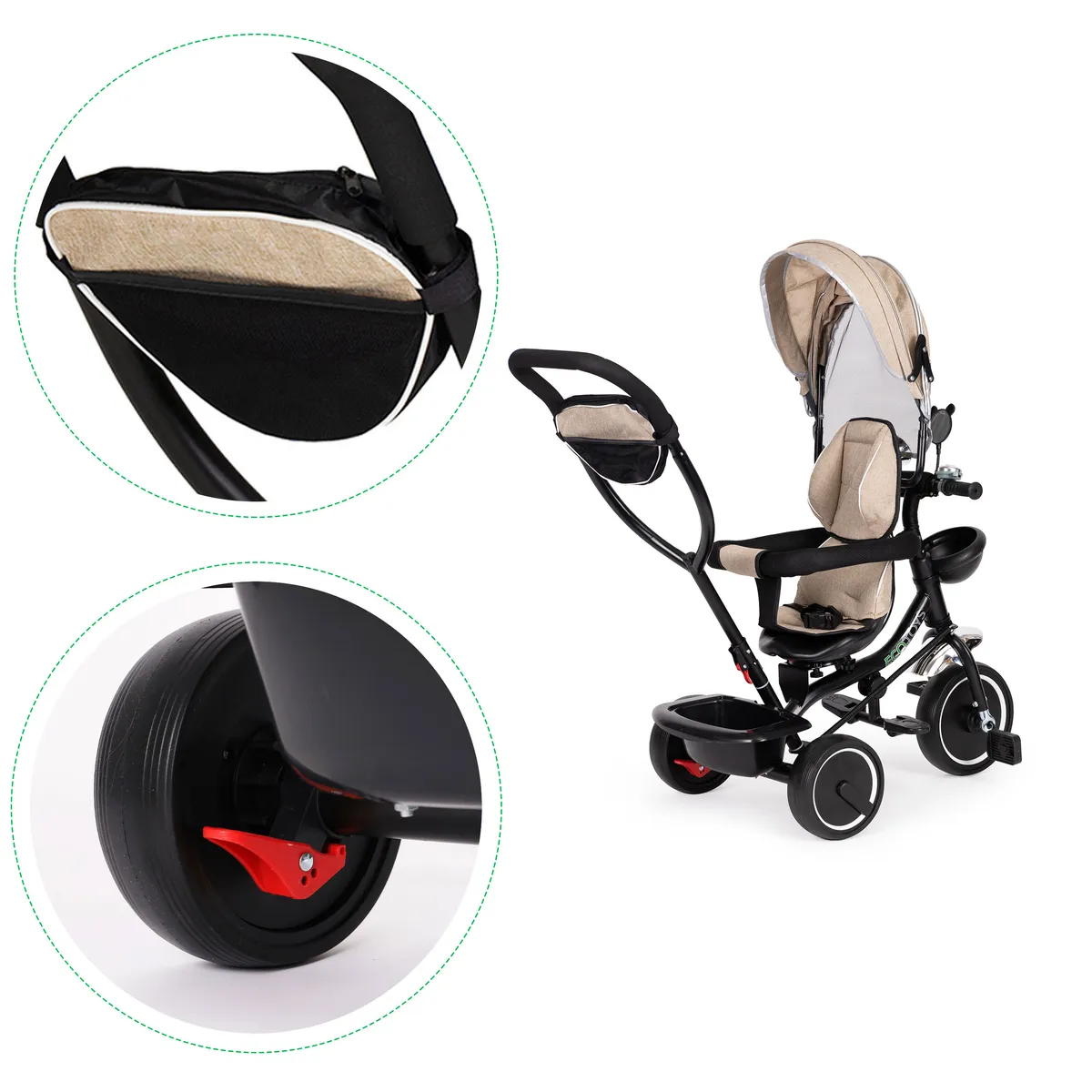 Háromkerekű tricikli, ECOTOYS JM-066-9, bézs – 4. kép