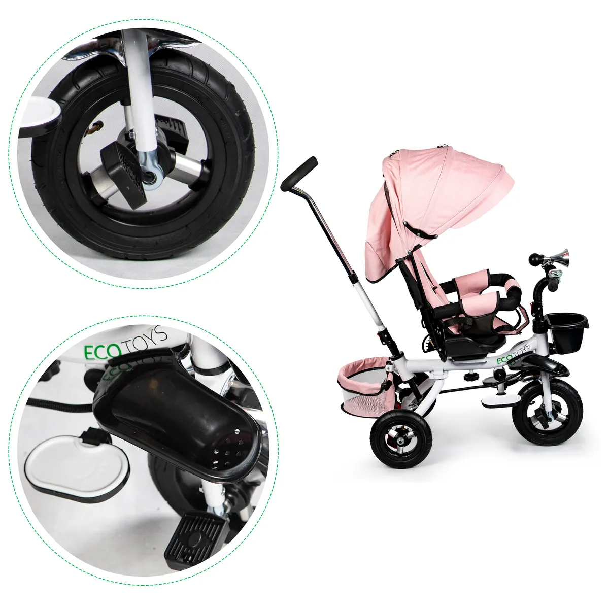 Háromkerekű tricikli, ECOTOYS JM-068-17, rózsaszín – 6. kép