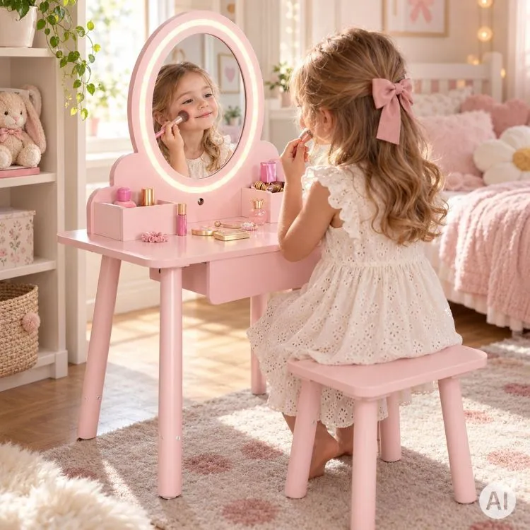 Gyerek fésülködőasztal, ECOTOYS TL106008, rózsaszín – 3. kép