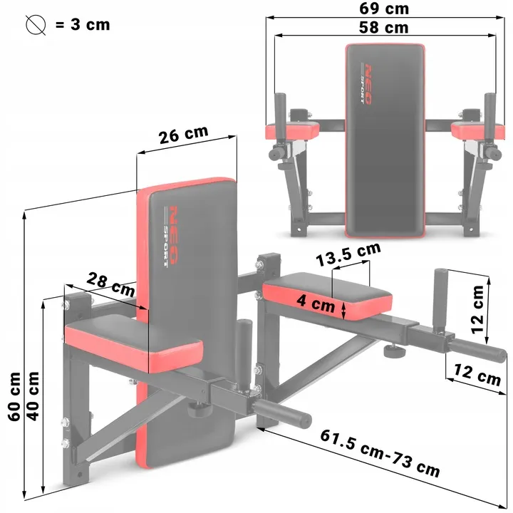 Húzódzkodó rúd, Neo-Sport NS-320, fekete/piros – 9. kép