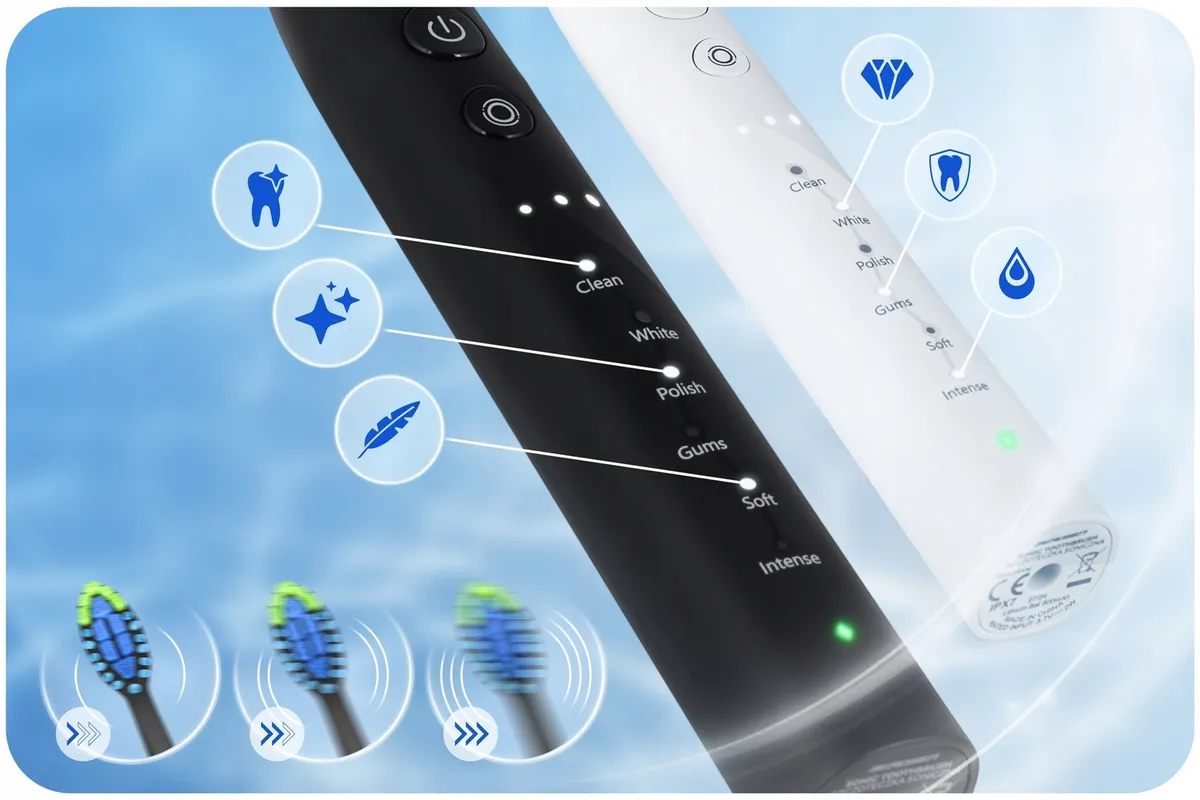 Szónikus elektromos fogkefe szett, Berdsen Galaxy Duo, 2 db – 5. kép