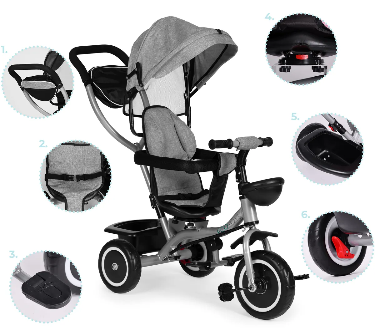 Háromkerekű tricikli, ECOTOYS WQL-066-52, szürke – 3. kép Háromkerekű tricikli, ECOTOYS WQL-066-52, szürke – 3. kép