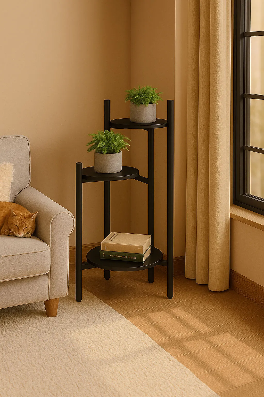 Virágtartó állvány, ModernHome ME-ATS22, fekete – 2. kép Virágtartó állvány, ModernHome ME-ATS22, fekete – 2. kép