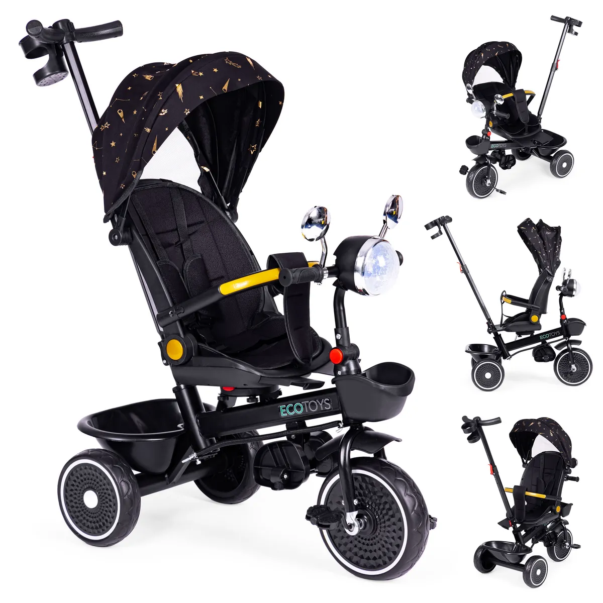 Háromkerekű tricikli, ECOTOYS WQL-186, fekete – 1. kép