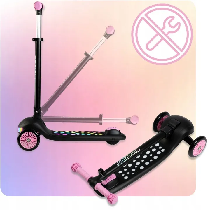 Háromkerekű roller, Ricokids Glowi, fekete/rózsaszín – 9. kép