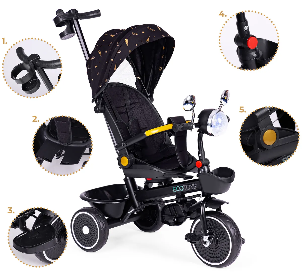Háromkerekű tricikli, ECOTOYS WQL-186, fekete – 3. kép