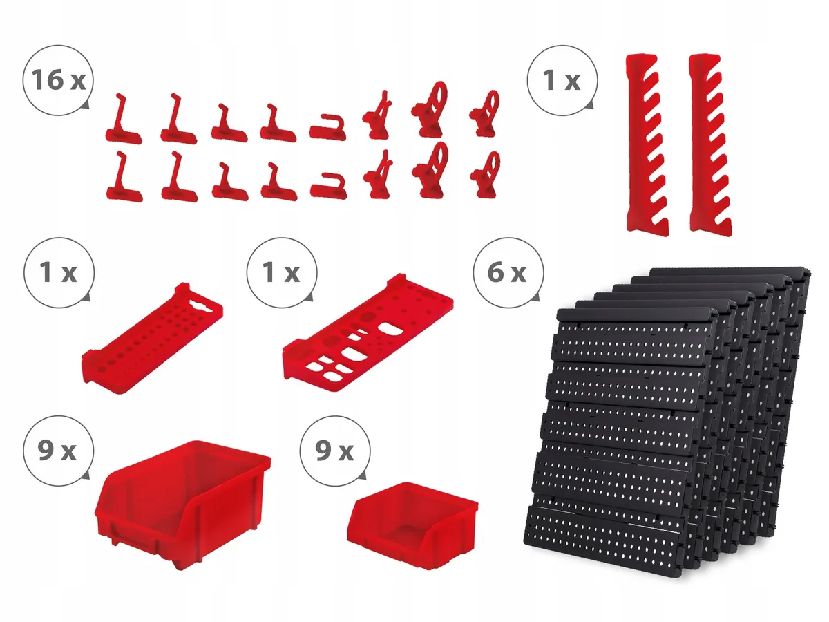 Fali szerszámtartó panel, Humberg HM-581, fekete/piros – 4. kép