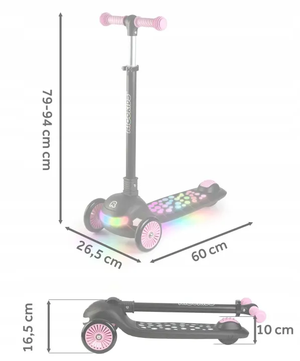 Háromkerekű roller, Ricokids Glowi, fekete/rózsaszín – 13. kép