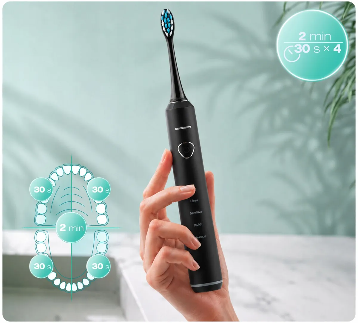 Szónikus elektromos fogkefe, Berdsen Sonica B5, fekete – 7. kép