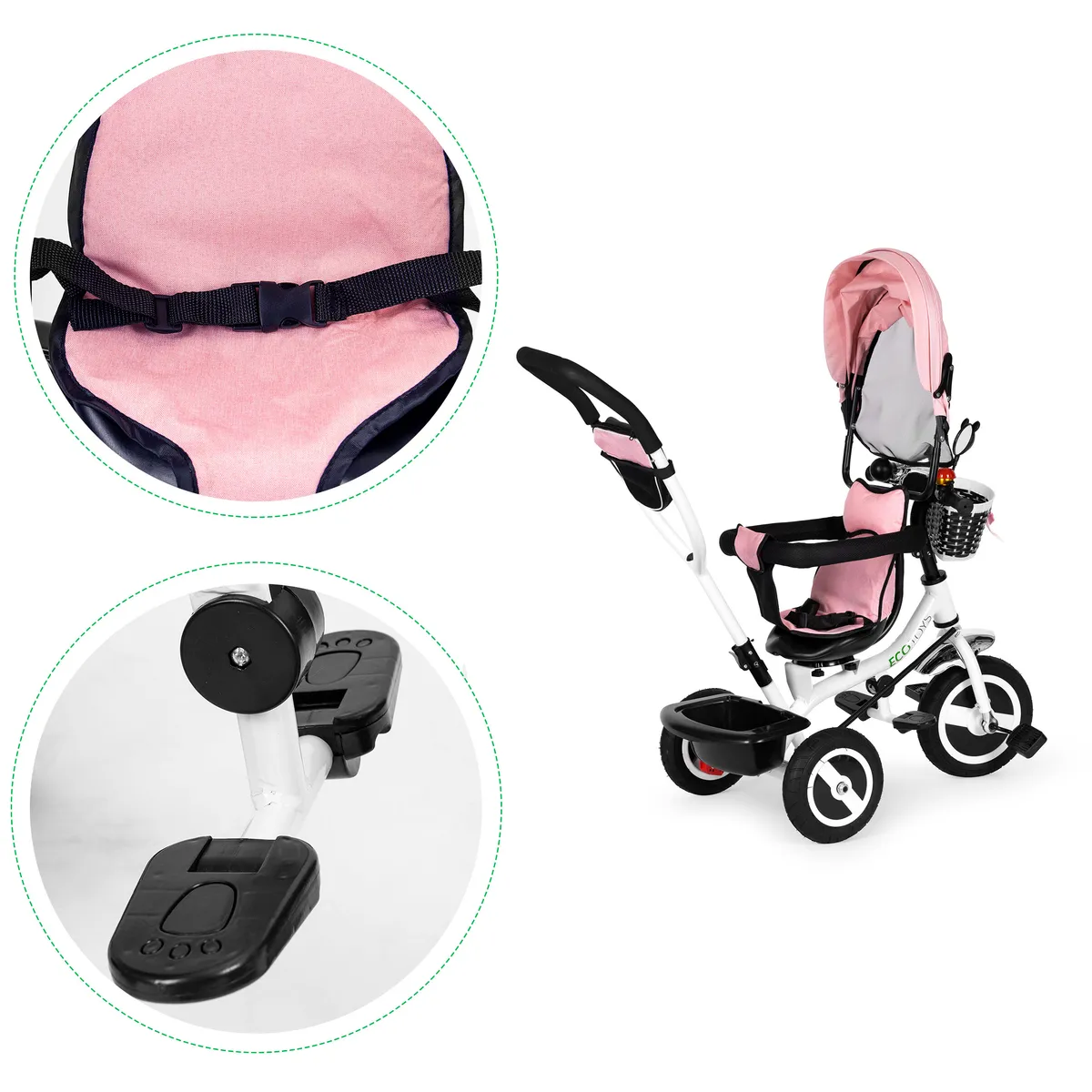 Háromkerekű tricikli, ECOTOYS JM-066-9L, rózsaszín – 3. kép Háromkerekű tricikli, ECOTOYS JM-066-9L, rózsaszín – 3. kép