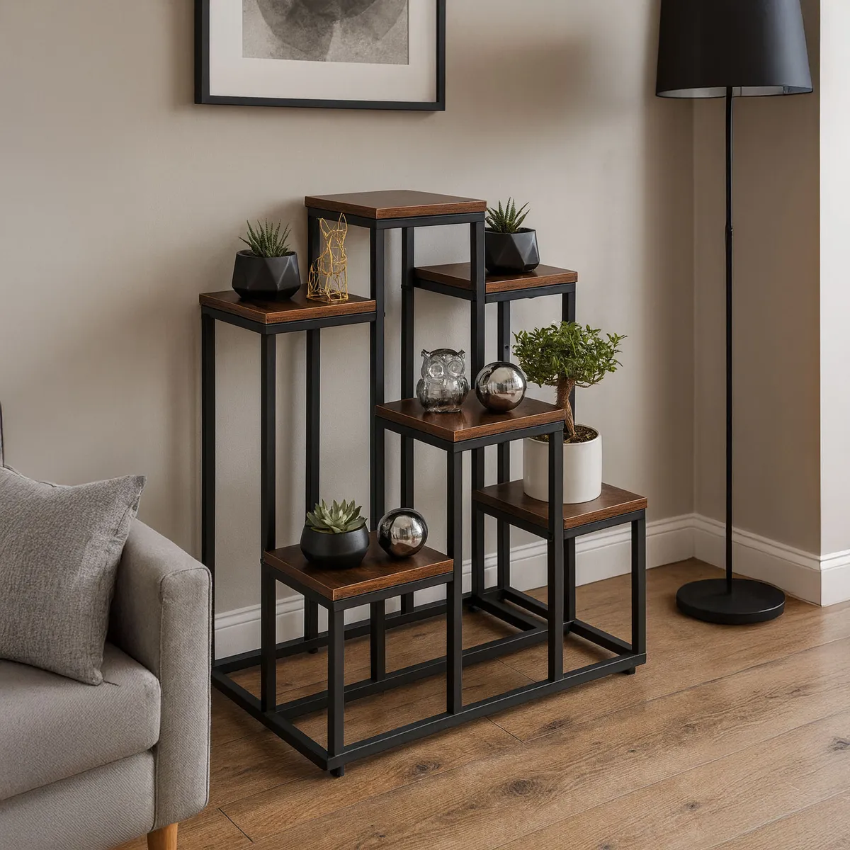 Virágtartó állvány, ModernHome ME-ATS20, fekete – 4. kép Virágtartó állvány, ModernHome ME-ATS20, fekete – 4. kép
