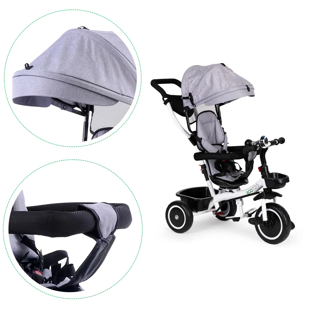 Háromkerekű tricikli, ECOTOYS YM-BT-2, szürke – 6. kép