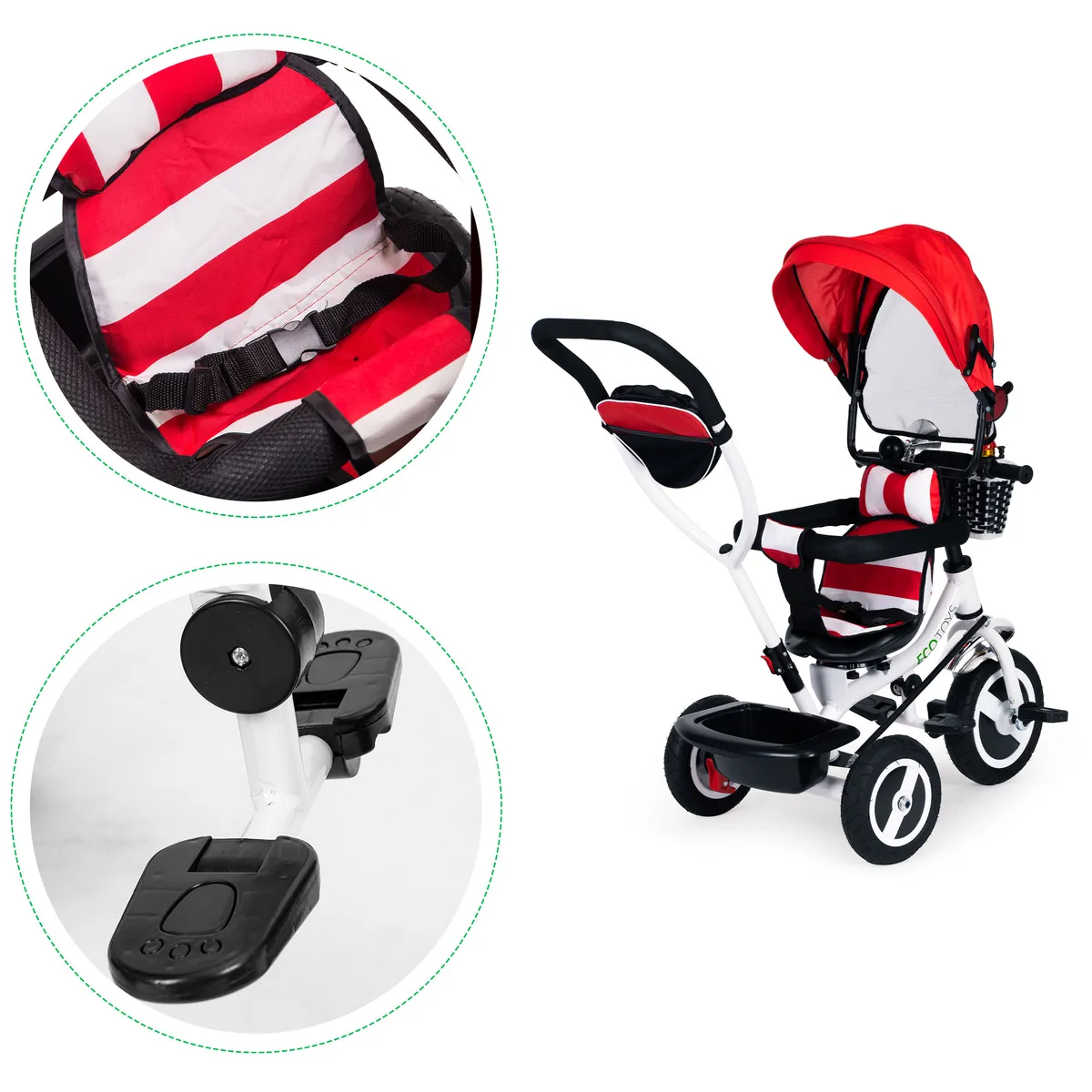 Háromkerekű tricikli, ECOTOYS JM-066-9L, piros – 3. kép