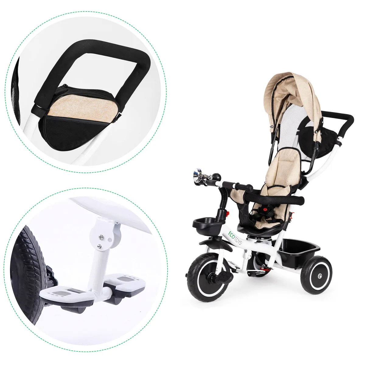 Háromkerekű tricikli, ECOTOYS YM-BT-2, bézs – 4. kép Háromkerekű tricikli, ECOTOYS YM-BT-2, bézs – 4. kép