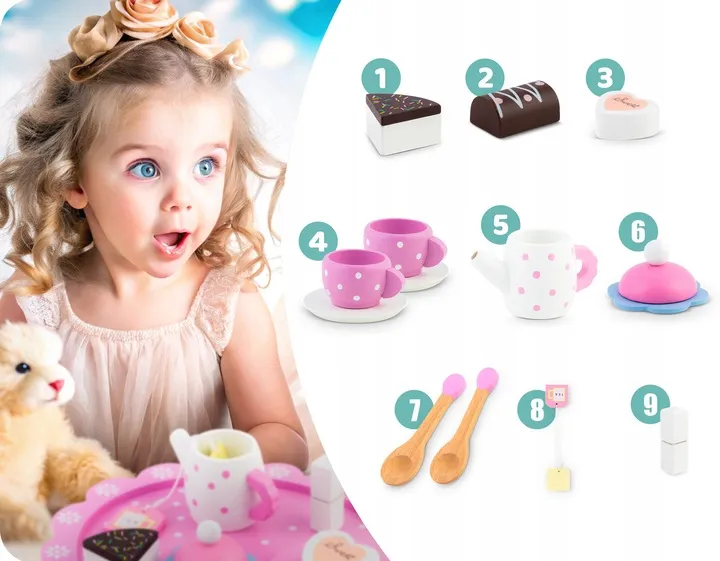 Fa játékkonyha, Ricokids RK-869, fa – 6. kép Fa teáskészlet összes eleme