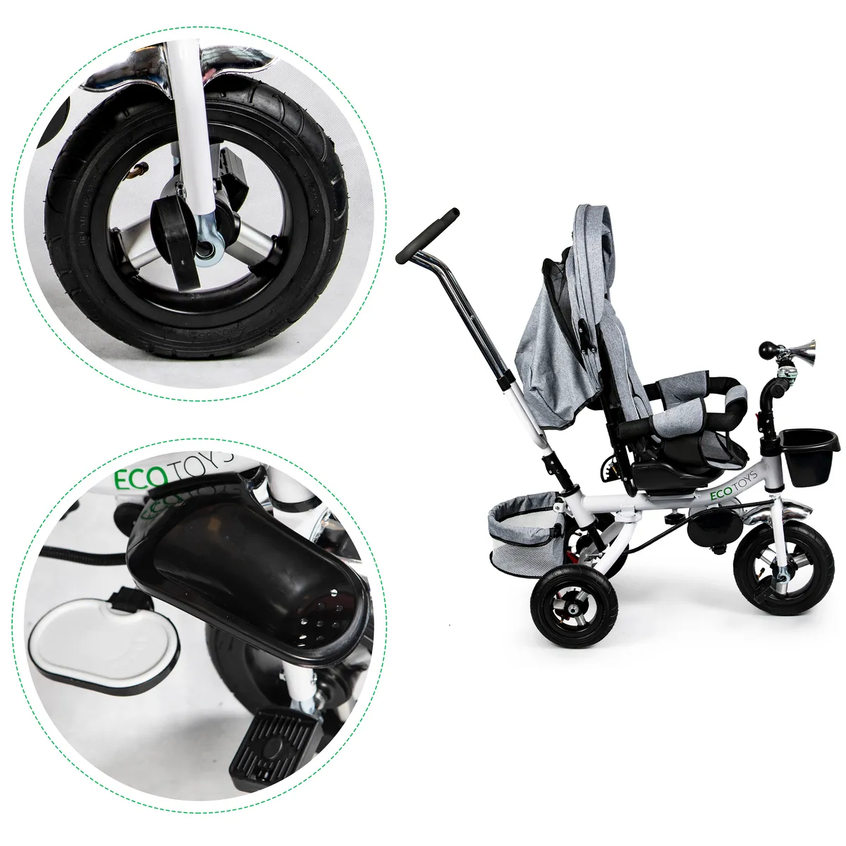 Háromkerekű tricikli, ECOTOYS JM-068-17, szürke – 6. kép Háromkerekű tricikli, ECOTOYS JM-068-17, szürke – 6. kép