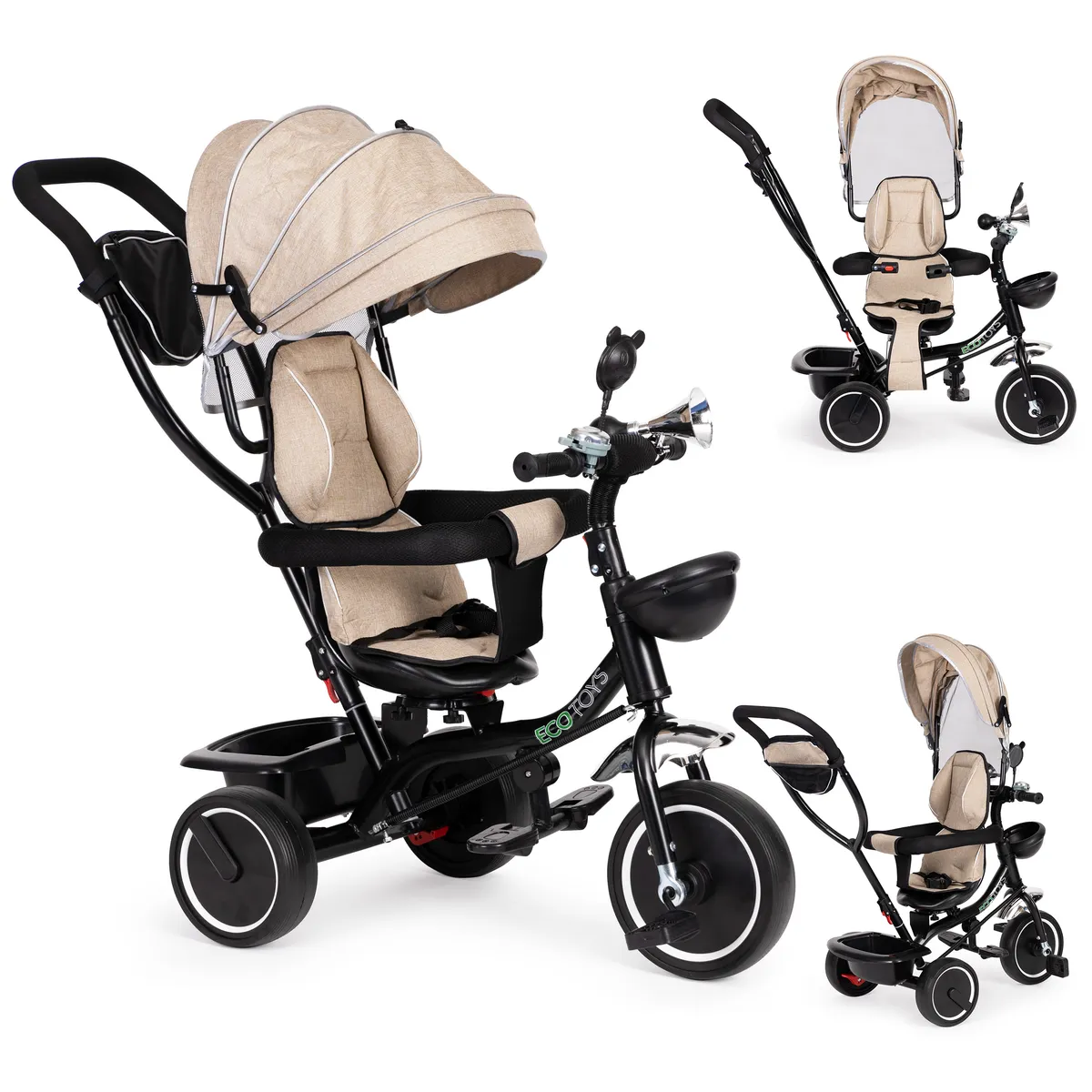 Háromkerekű tricikli, ECOTOYS JM-066-9, bézs – 1. kép