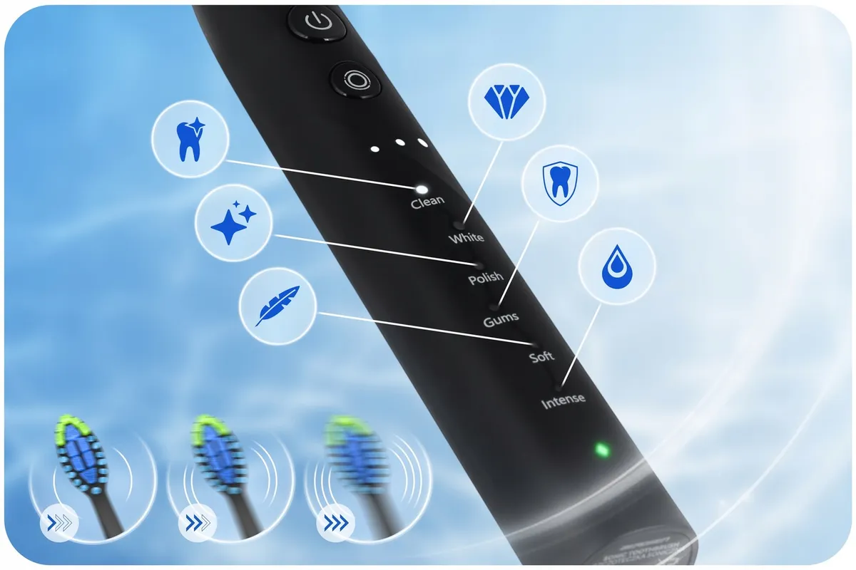 Szónikus elektromos fogkefe, Berdsen Galaxy, fekete – 5. kép