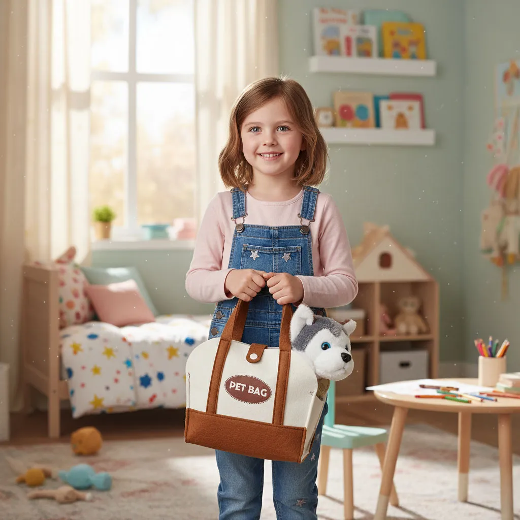 Plüsskutya készlet, Multistore HC750229, Husky kutya táskával és ápolókefével – 2. kép