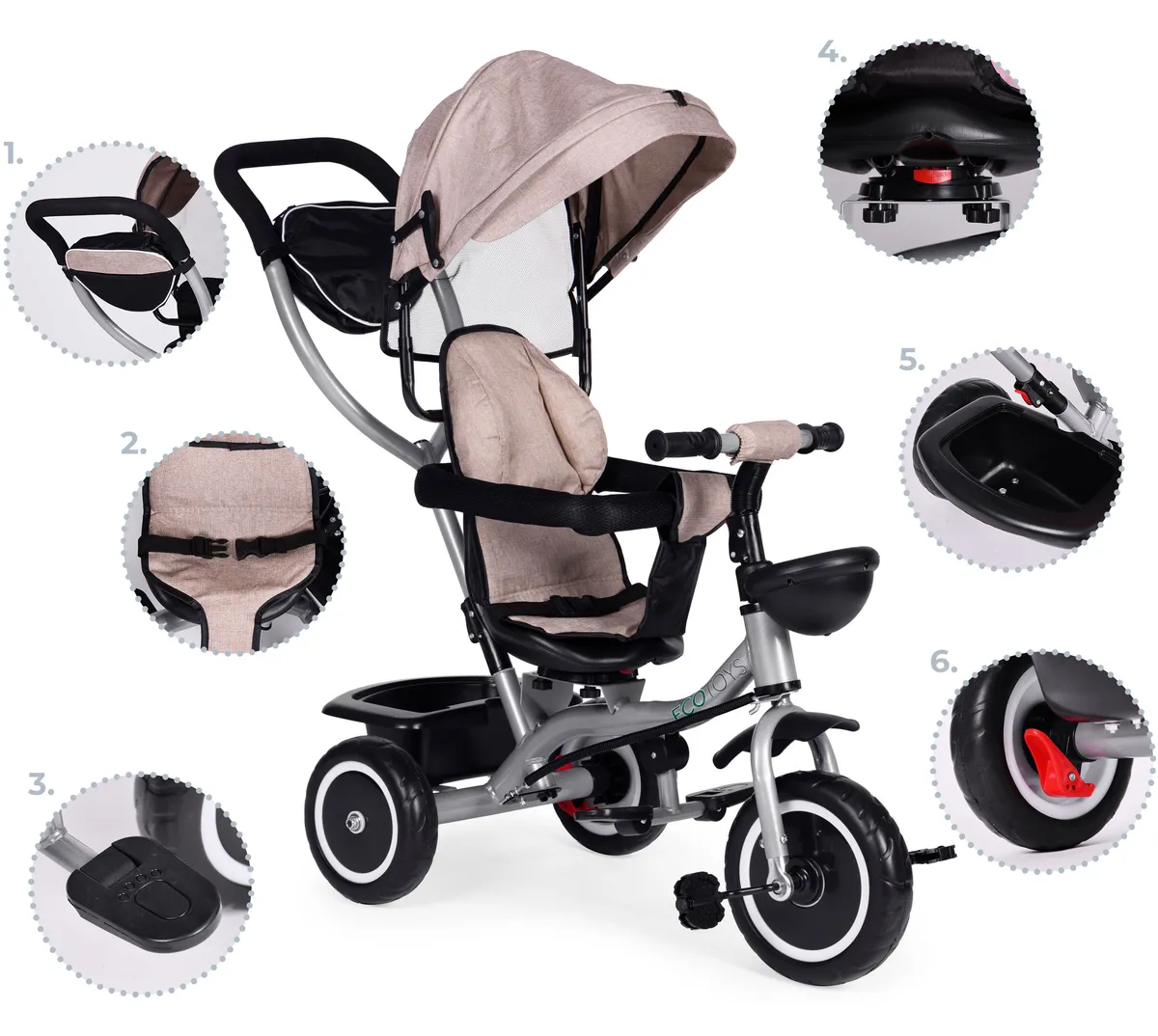 Háromkerekű tricikli, ECOTOYS WQL-066-52, bézs – 3. kép Háromkerekű tricikli, ECOTOYS WQL-066-52, bézs – 3. kép