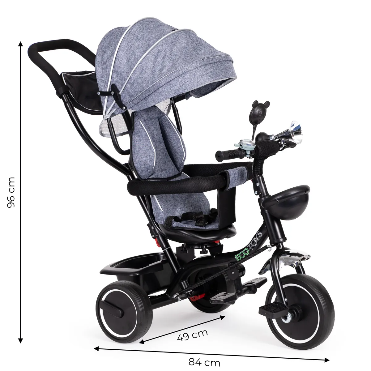 Háromkerekű tricikli, ECOTOYS JM-066-9, szürke – 8. kép