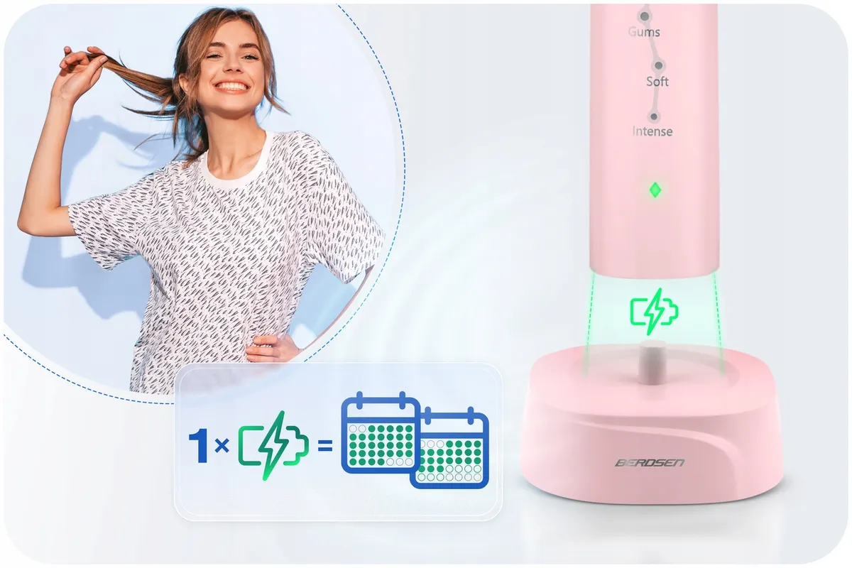 Szónikus elektromos fogkefe, Berdsen Galaxy, rózsaszín – 7. kép