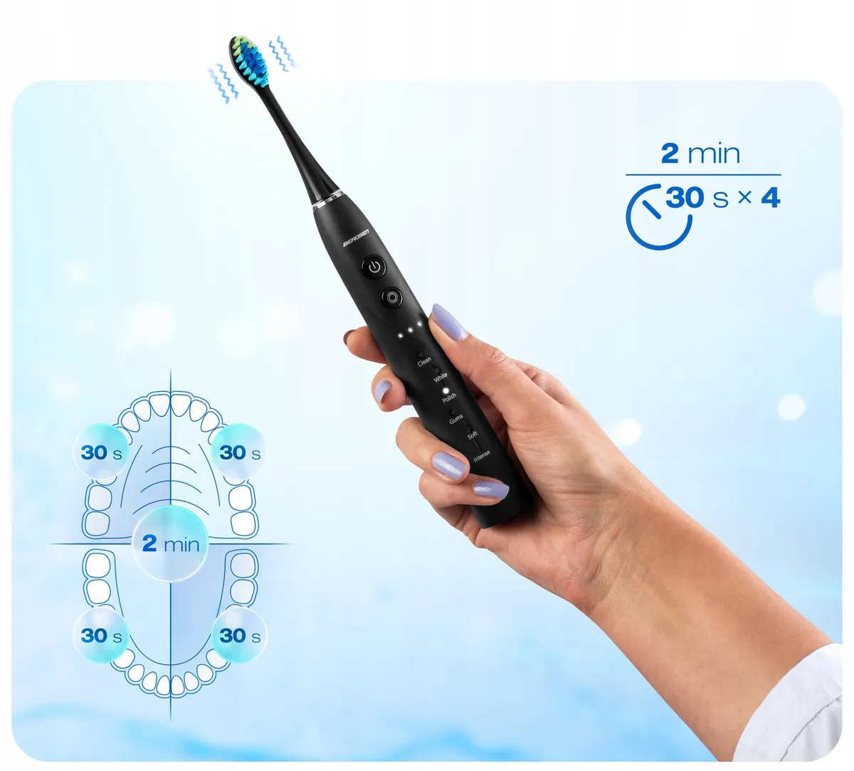 Szónikus elektromos fogkefe, Berdsen Galaxy, fekete – 8. kép