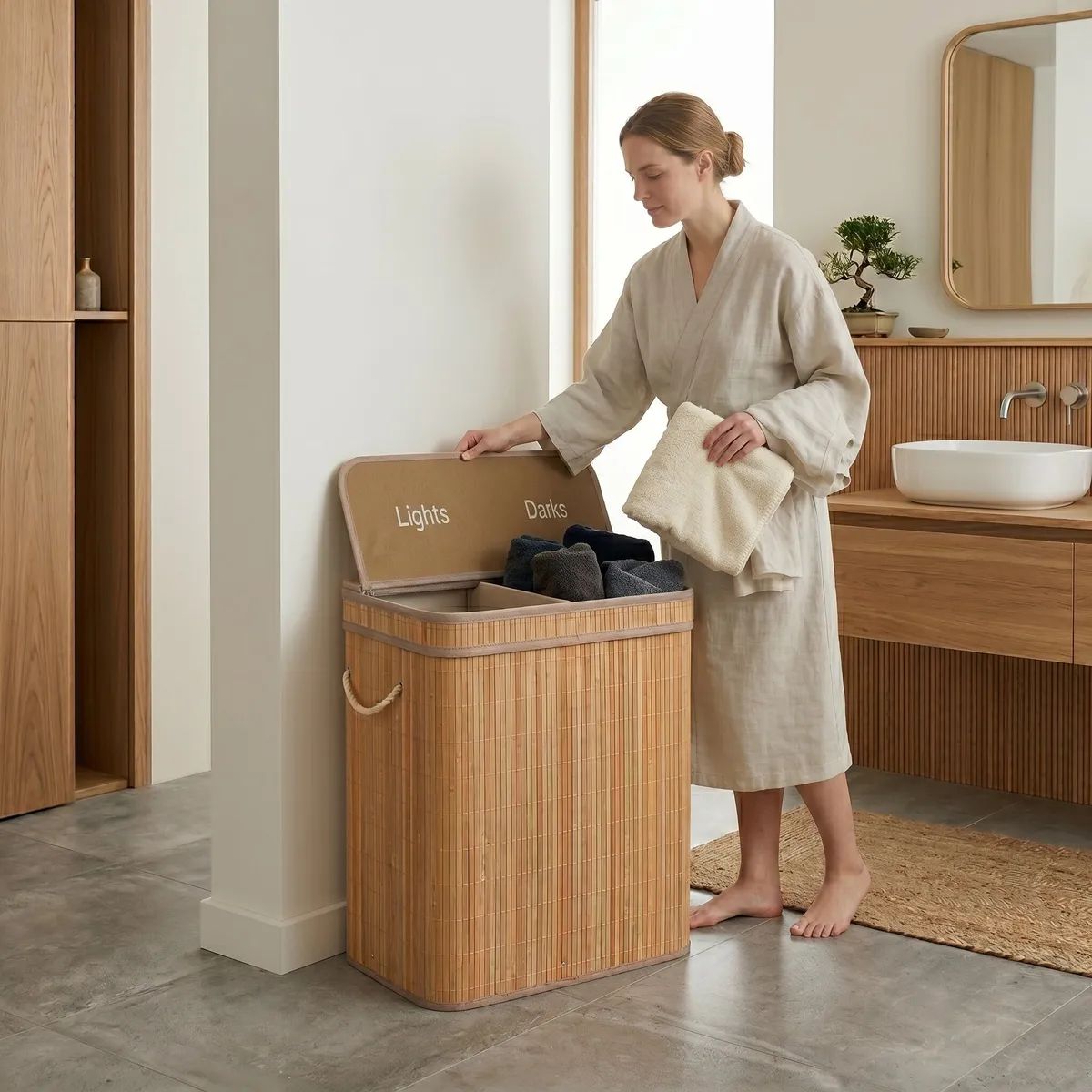 Szennyeskosár, ModernHome AIE-49BO, natúr – 2. kép Szennyeskosár, ModernHome AIE-49BO, natúr – 2. kép