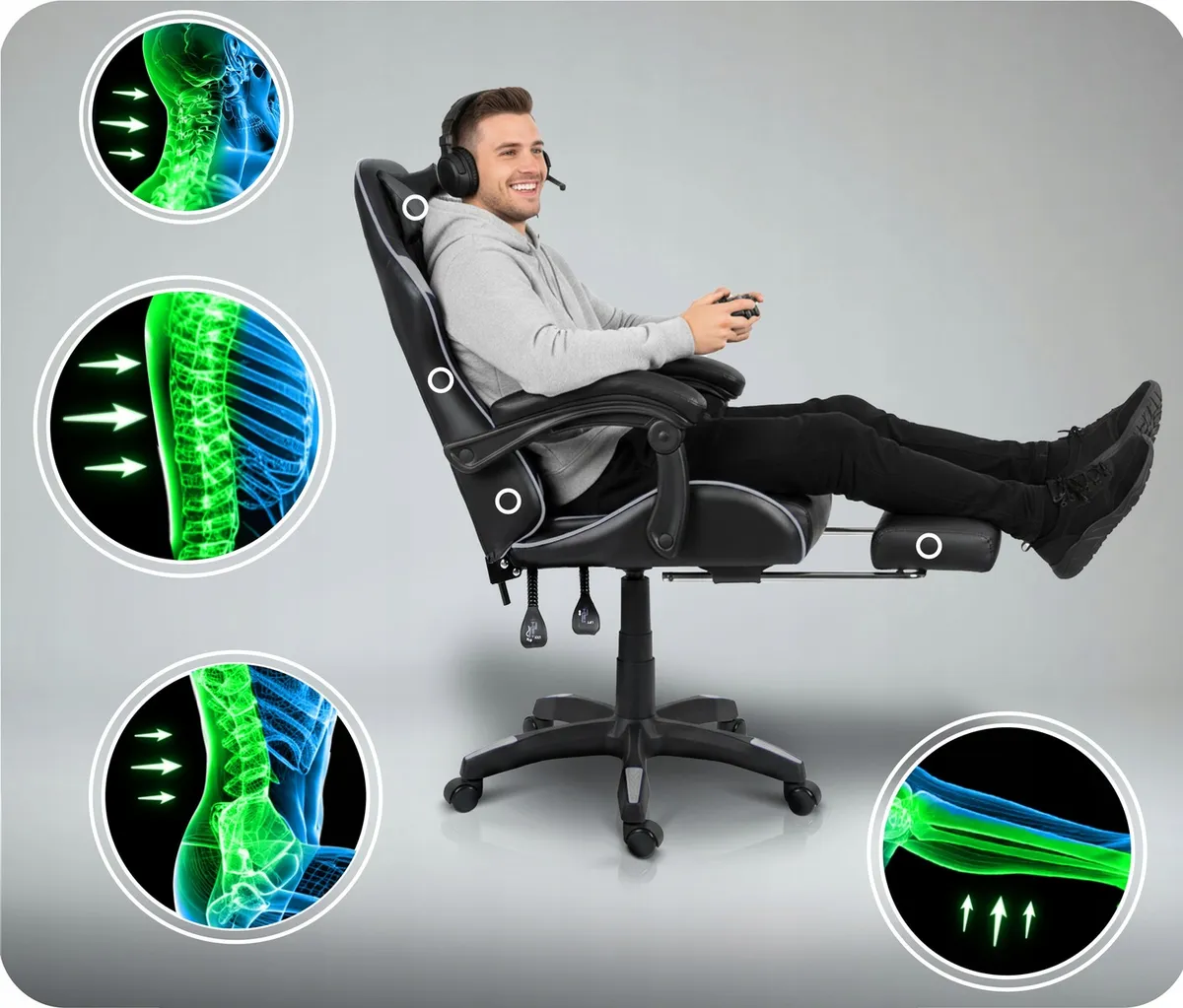Gamer szék, Sofotel Draknor II, fekete-szürke – 3. kép