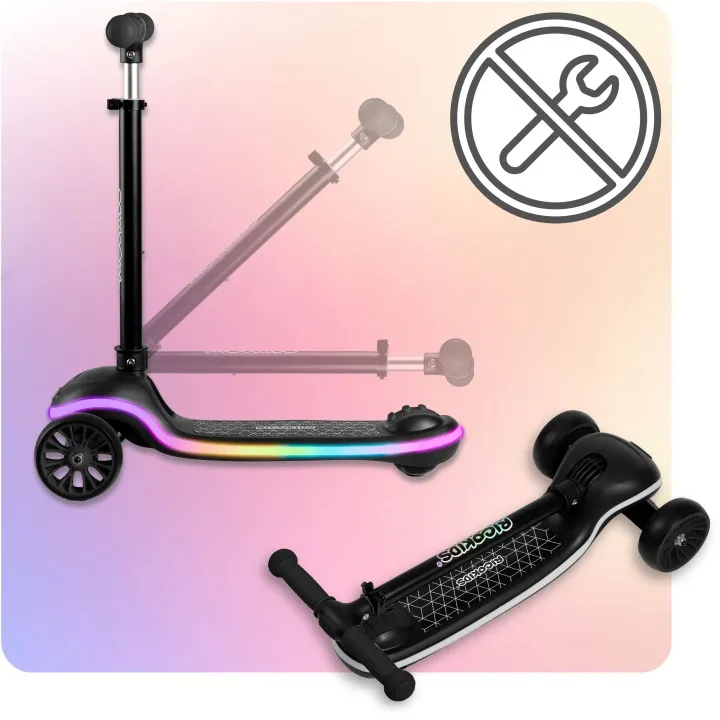 Háromkerekű roller, Ricokids Leddi, fekete – 9. kép