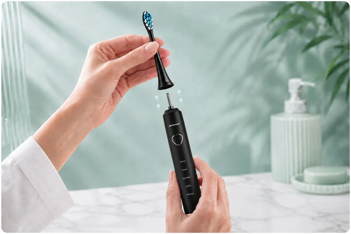 Szónikus elektromos fogkefe, Berdsen Sonica B5, fekete – 3. kép