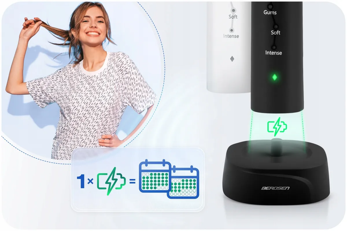 Szónikus elektromos fogkefe szett, Berdsen Galaxy Duo, 2 db – 7. kép