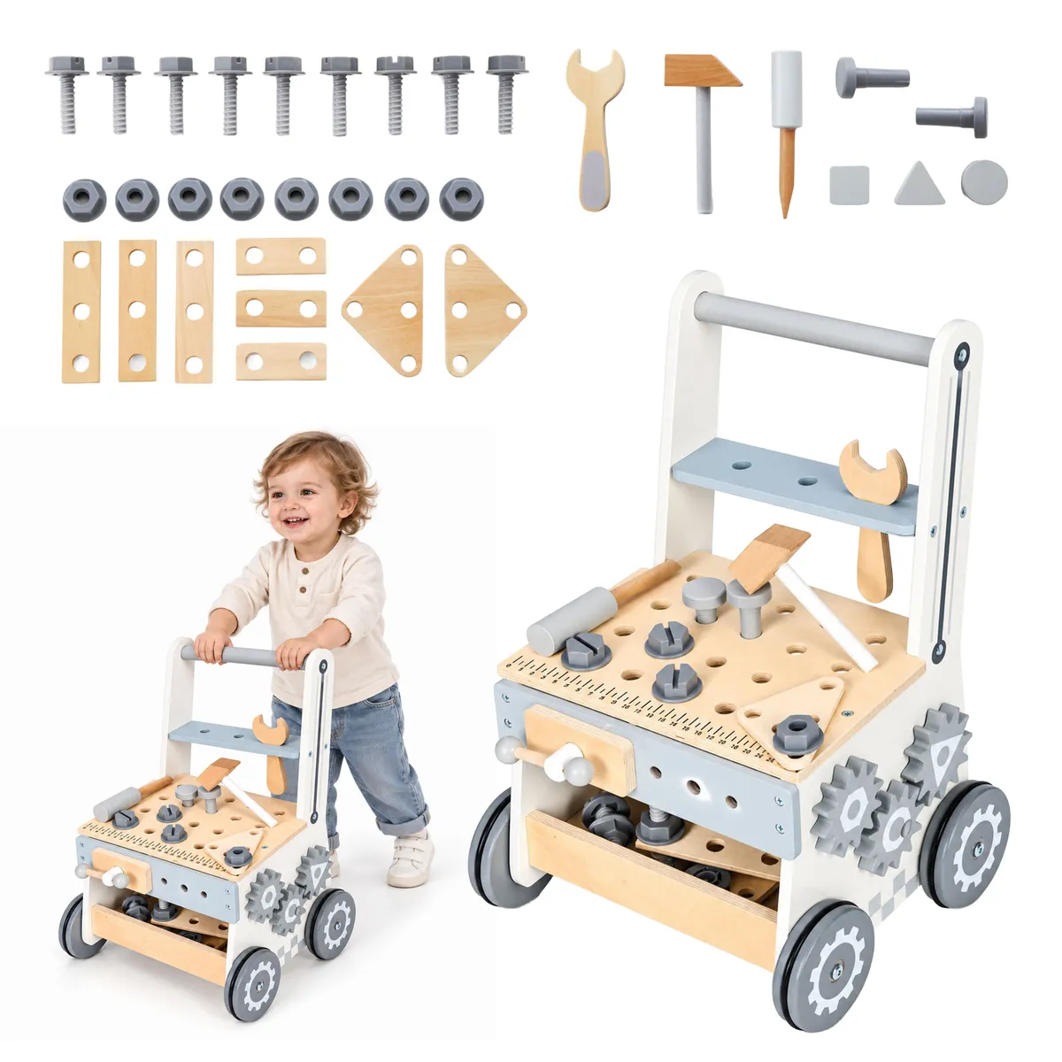 Gyerek munkapad, ECOTOYS HM259825, fa – 1. kép ECOTOYS fa munkapad gyerekeknek
