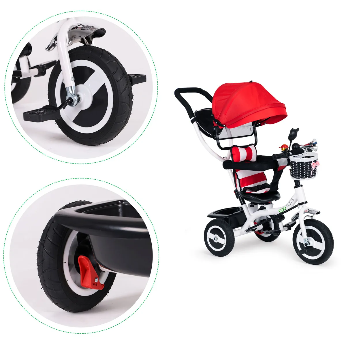Háromkerekű tricikli, ECOTOYS JM-066-9L, piros – 4. kép