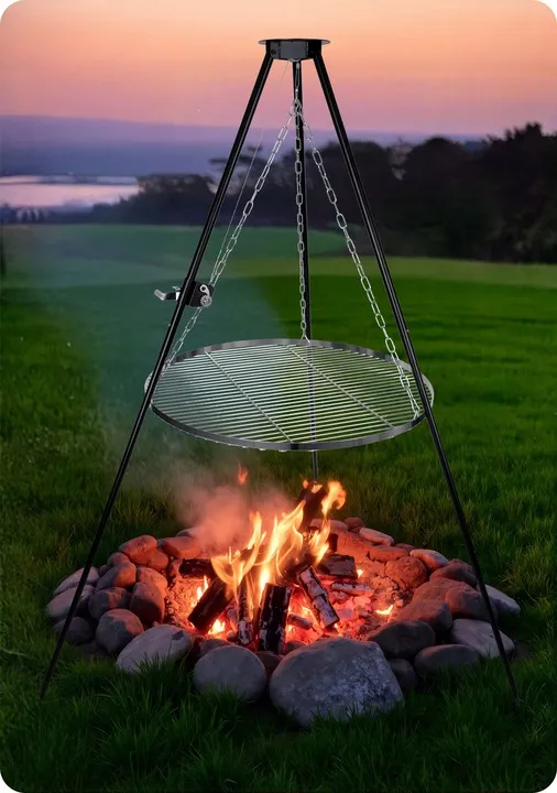 Háromlábú grillállvány 80 cm-es rostéllyal