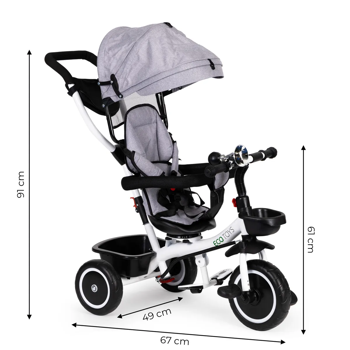 Háromkerekű tricikli, ECOTOYS YM-BT-2, szürke – 8. kép