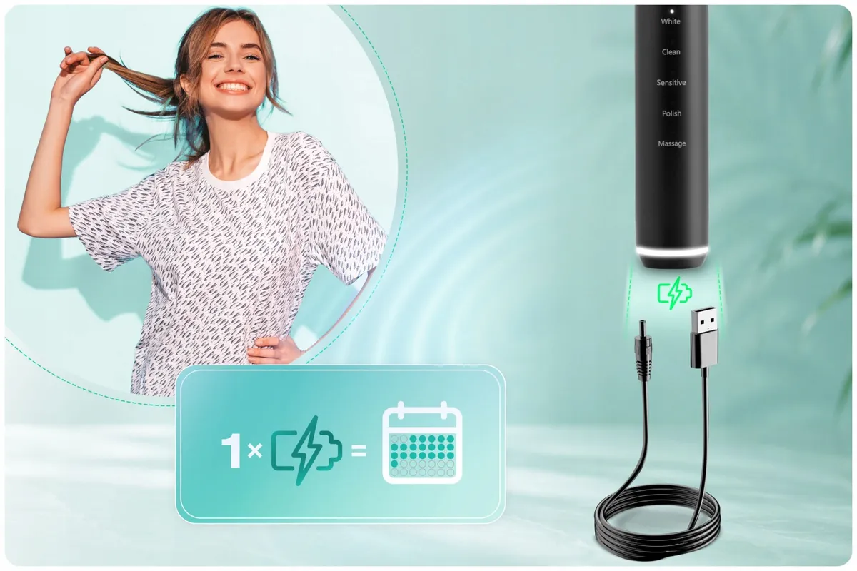Szónikus elektromos fogkefe, Berdsen Sonica B5, fekete – 6. kép