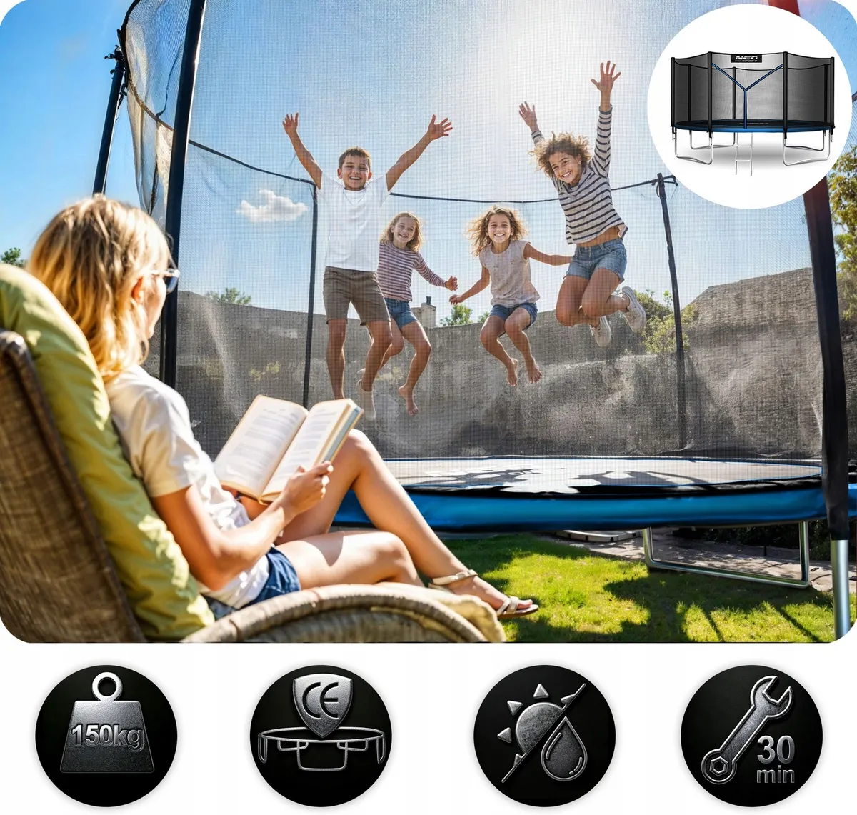 Kerti trambulin, Neo-Sport, fekete/kék – 12. kép Kerti trambulin, Neo-Sport, fekete/kék – 12. kép