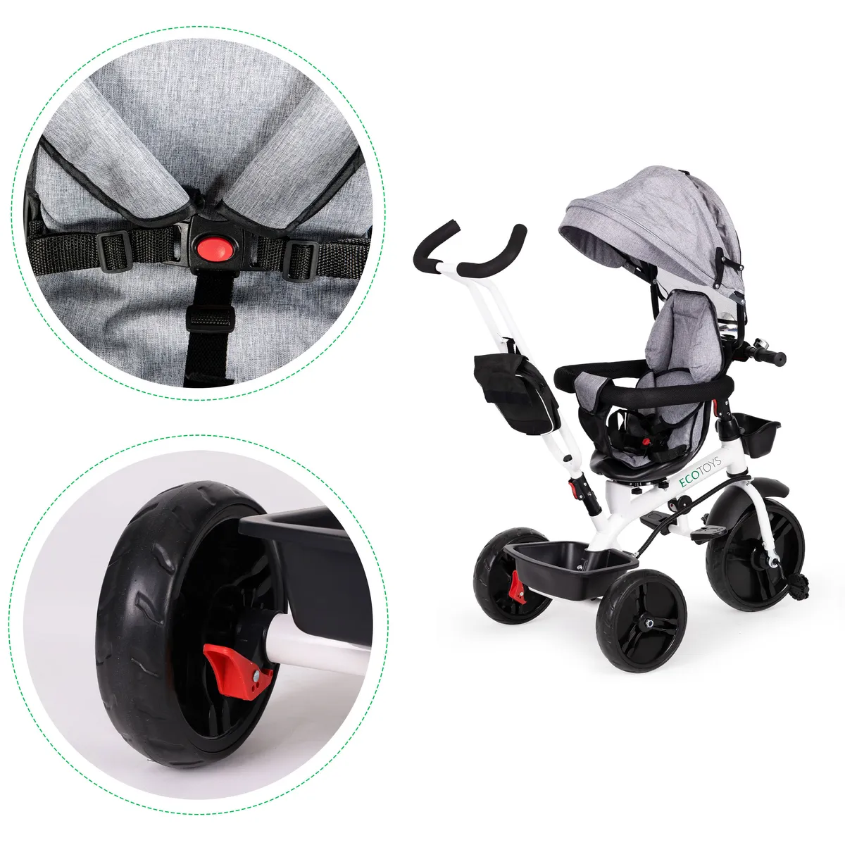 Háromkerekű tricikli, ECOTOYS JM-322, szürke – 4. kép Háromkerekű tricikli, ECOTOYS JM-322, szürke – 4. kép
