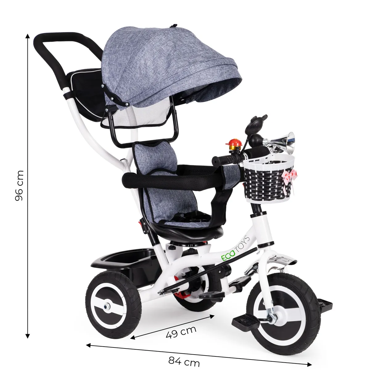 Háromkerekű tricikli, ECOTOYS JM-066-9L, szürke – 7. kép