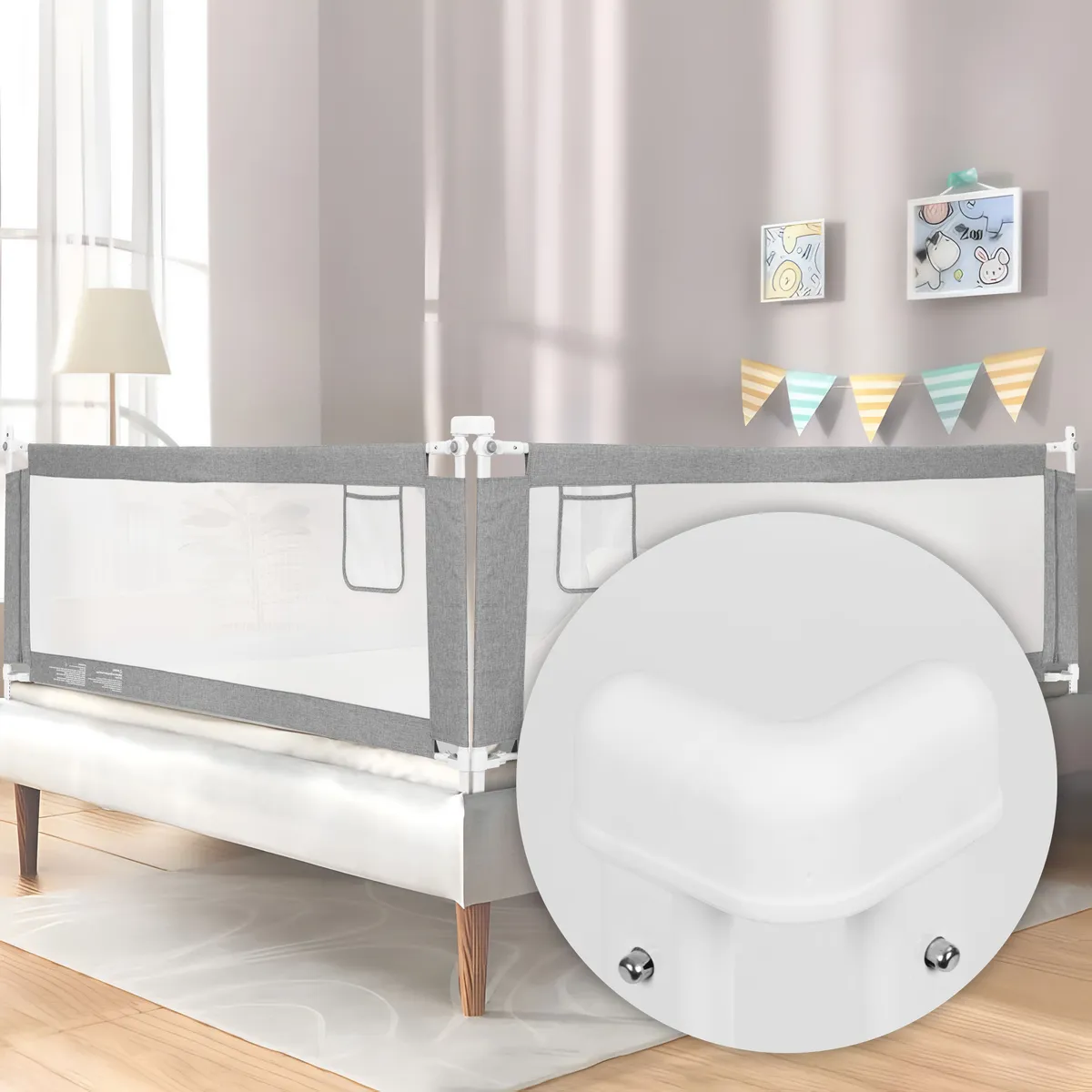 Leesésgátló ágykorlát, ECOTOYS SG-030A-GY, szürke/fehér – 2. kép
